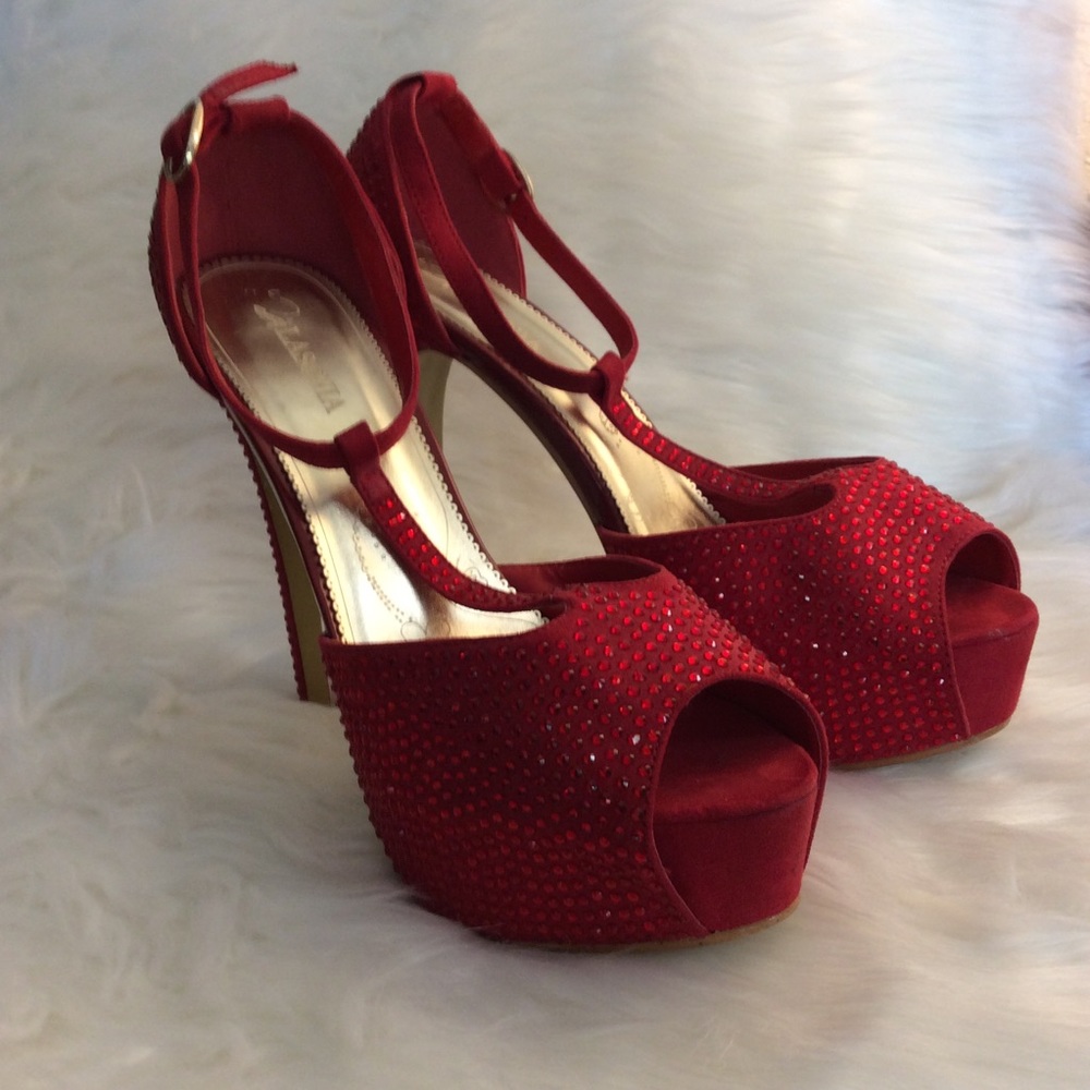 Elegant Red Peep-Toe Heels
